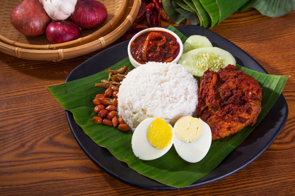 nasi lemak, a traditional malay curry paste rice dish